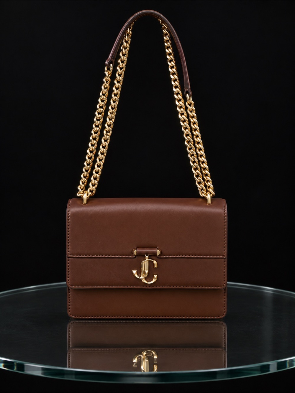 Jimmy Choo Brown Leather Shoulder Bag with Gold Chain